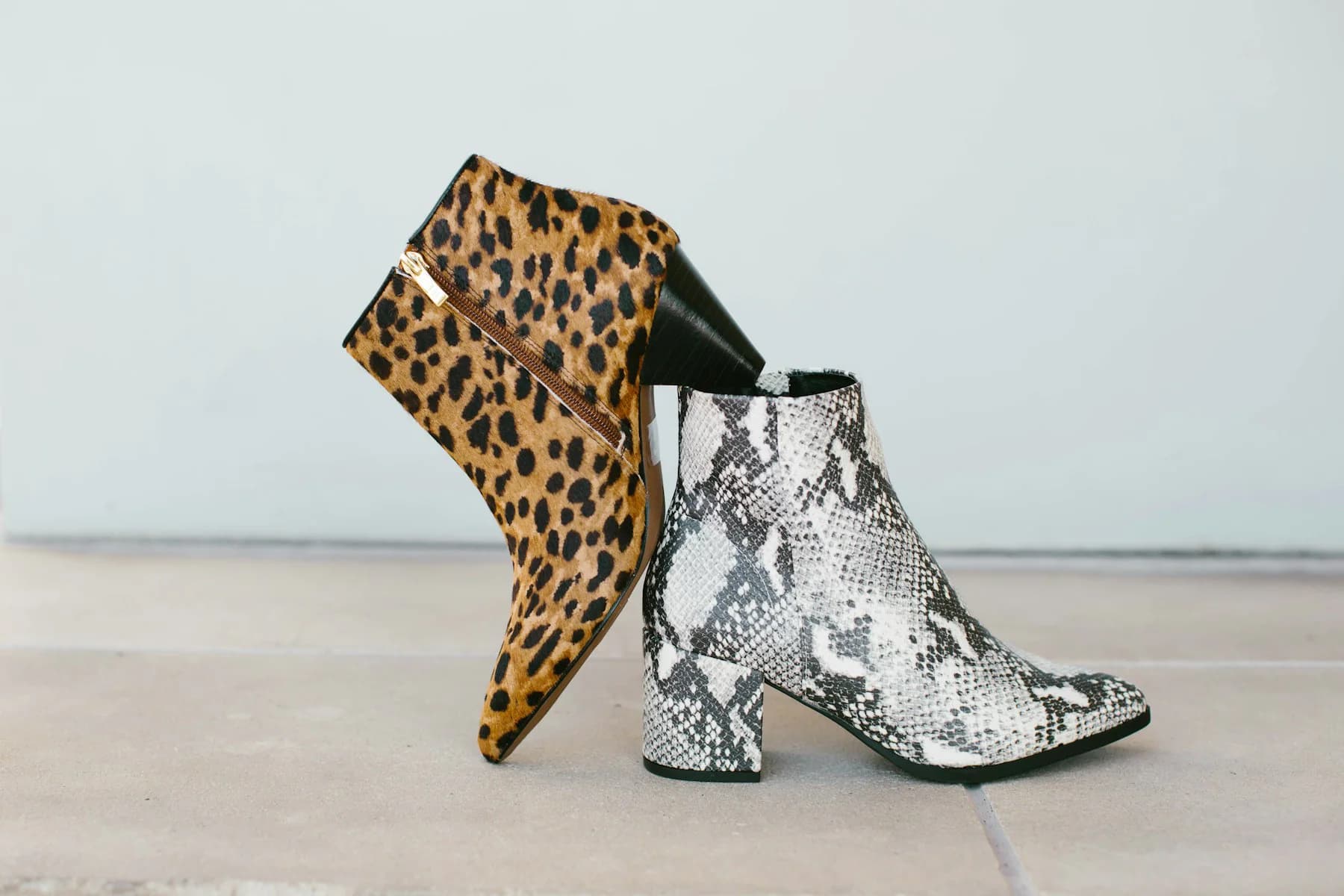 Leopard and snake print ankle boots